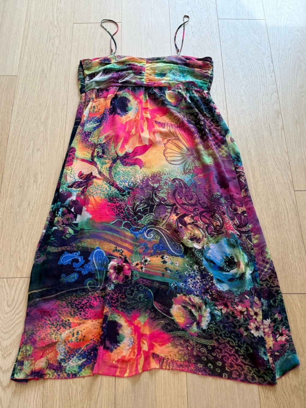 Mario Serrani Multicolor High-Low Dress Abstract Floral Strappy Size 14 Vintage - Picture 6 of 6